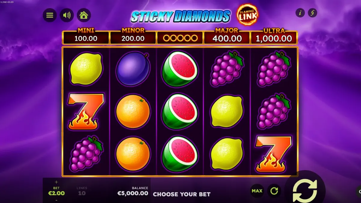 Sticky Diamonds Flaming Link slot machine interface