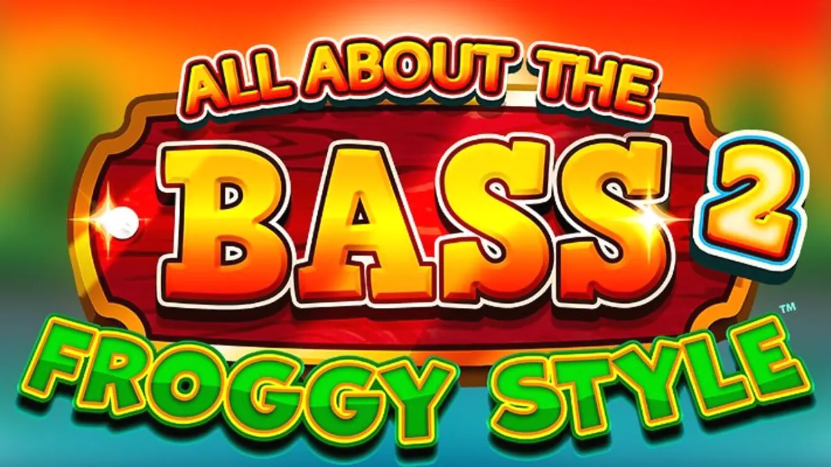 Tampilan visual slot All About the Bass 2: Froggy Style dengan tema rawa dan karakter pemancing.